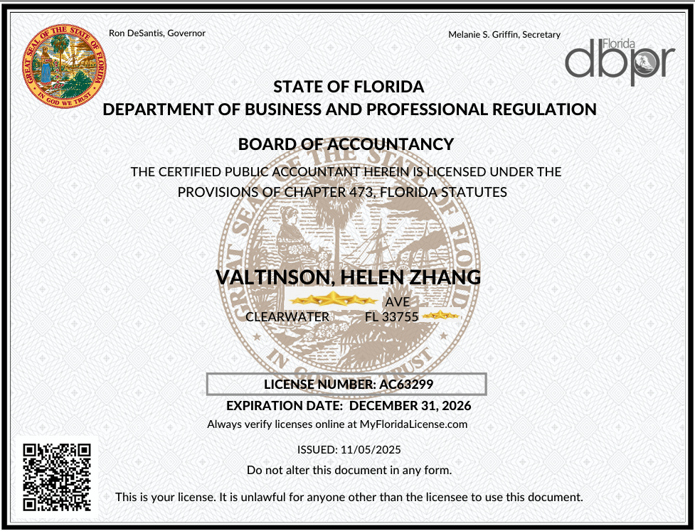 CPA certificate from MN Board of Accountancy